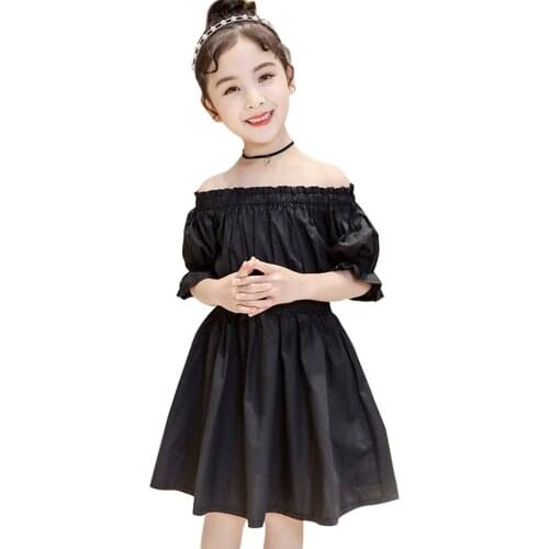 Girl Dresses Solid Color Girls Party Dress Kids Shouldless Children Dress Summer Girl Costume 6 8 10 12 14