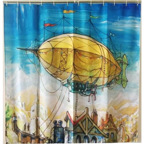 Dream airship crayons Personalized Shower Curtain Bath Curtain Waterproof Polyester Fabric 180CM*180CM oil printing view