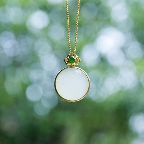 Ancient Gold Natural Hetian Jade White Jade Jasper round Pendant Tranquility and Peace Plate Pendant Jade Ornament Necklace for