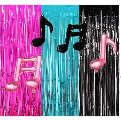 Birthday Decorations Party Photo Backdrop, Party Decorations Fuchsia Black Teal Foil Curtains/Music Note Balloons