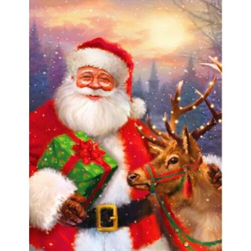 Full Square Round DIY Diamond Painting Santa Deer 5D Diamond Embroidery Picture Of Rhinestones Mosaic Christmas Decoration CV334