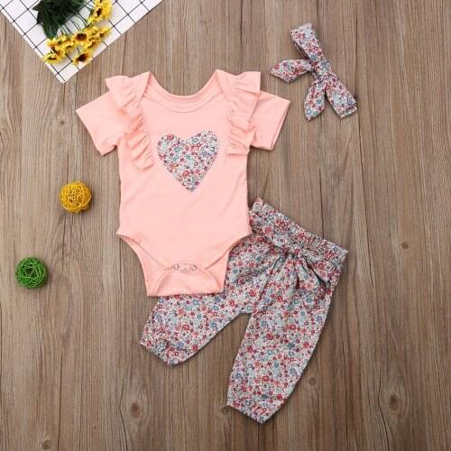 Toddler Kids Baby Girls 2pcs Short Sleeve Jumpsuit+ Floral Long Pants Trousers Outfits Clothes