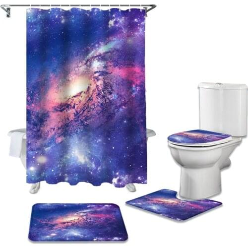 Cosmic Galaxy Bathroom Non-slip Mat Set Durable Waterproof Shower Curtain Set Rug Lid Toilet Cover Bath Mat Rugs