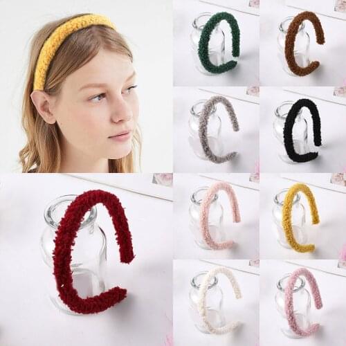 Cute Candy Color Soft Plush Headband Winter Women Furry Lambswool Head Hoop Turban Girls Childrens Hair Accessories Headwear