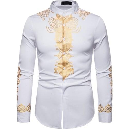 Mens White African Clothes Nice Fashion African Dashiki Print Dress Shirt Men Streetwear Casual African Clohting Camisas Hombre