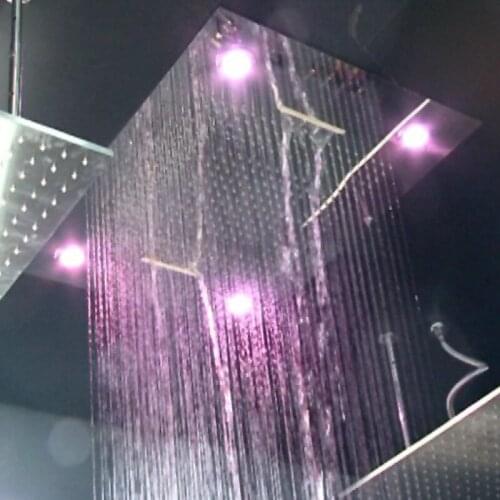 Wall Mounted Thermostatic Top Spray Shower System Bathroom Rain Waterfall LED Shower Faucets Set Bathtub Shower Mixer Faucet Tap