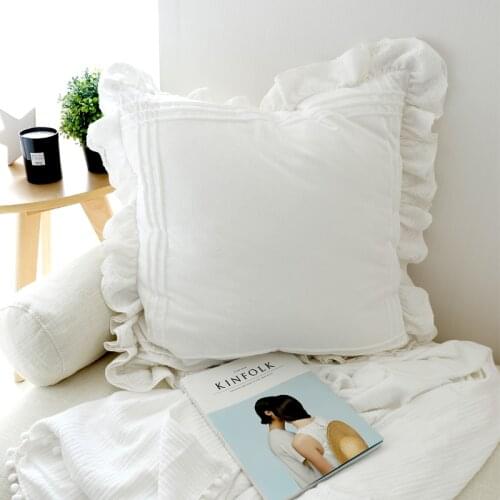 DUNXDECO Cushion Cover Decorative Pillow Square Romantic White Lace Border Home Sofa Chic Coussin Photo Prop Bedroom Decoration