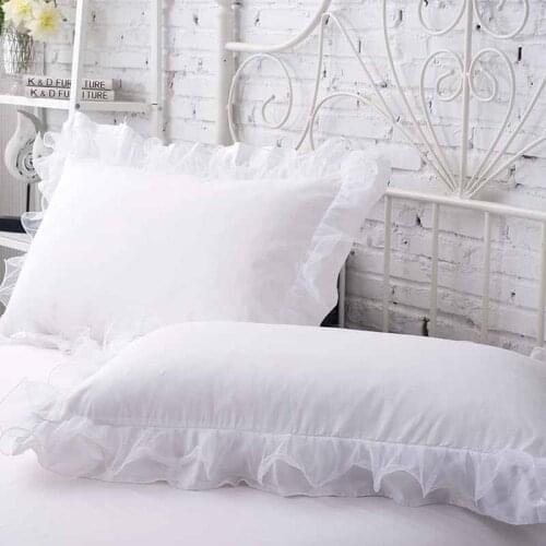 2pcs Rectangle Pillow Cover Lace Ruffle Girls Pillow case Solid Color Standard Princess Pillowcases Bedding Home Textile 48x74cm