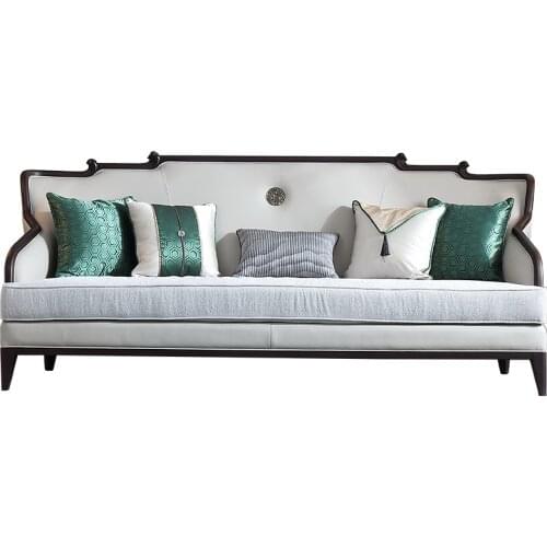 New Chinese style leather fabric sofa Zen modern solid wood sofa combination living room furniture