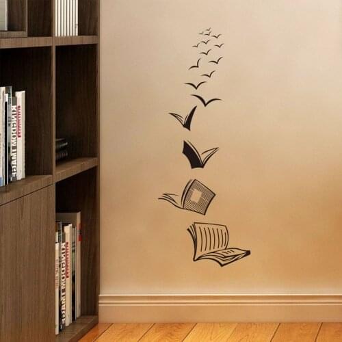 Open Book Fly Birds Wall Sticker Library Classroom Reading Book Study Animal Wall Decal School Bedroom Home Decor