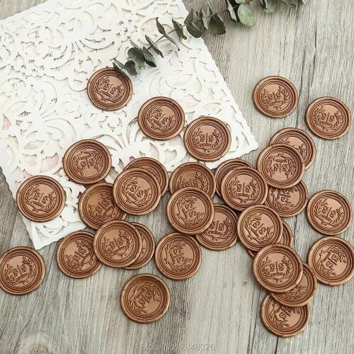 Custom Wedding wreath TWO Initials date WAX SEAL STICKER,wedding seal sticker,party wax seal sticker,Rustic wedding sticker