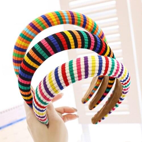 Popular Rainbow Print Hairband Beautiful Knitting Fabric Headband for Women Girls Makeup Face Wash Headwear Hair Accessories