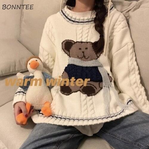 Pullovers Women Japan Kawaii Cartoon Knitted Sweet Preppy Casual Girls Sweaters Autumn Chic All-match Loose Young Lady Fashion