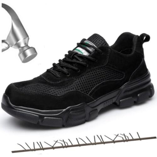 Unisex Work Boots Genuine Leather Men Safety Shoes Steel Toe Cap Breathable Comfortable Soft Lightweight Retro Tactical Boots