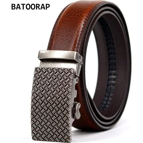 Mens Belt High Leather High Quality Luxury Cowhide Ratchet Belts Vintage Alloy Auto Buckle Male Waist Strap Brown Casual Style