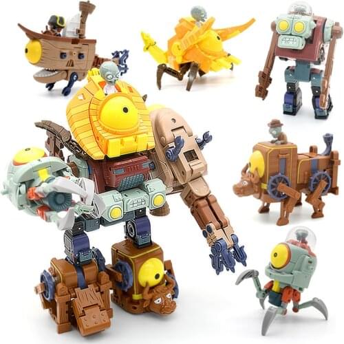 5 In 1 Assembly Deformation Zombie BOSS Robot Doll PVZ Plants Vs Zombies Educational Toys PVC Action Figure Model Toys Kid Gift