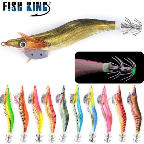 FISH KING Fishing Lure Artificial Squid Hook Jigs noctilucent 1PC 13 Colors Octopus Cuttlefish Shrimp Bait Pesca Tackle