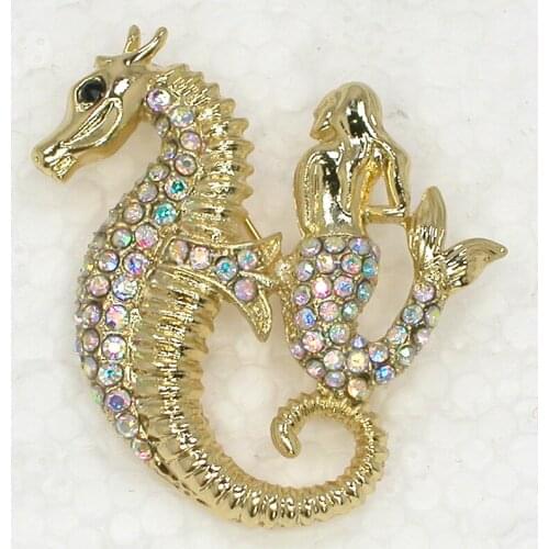 Seahorse Mermaid Brooch Rhinestone Pin brooches C772 F2