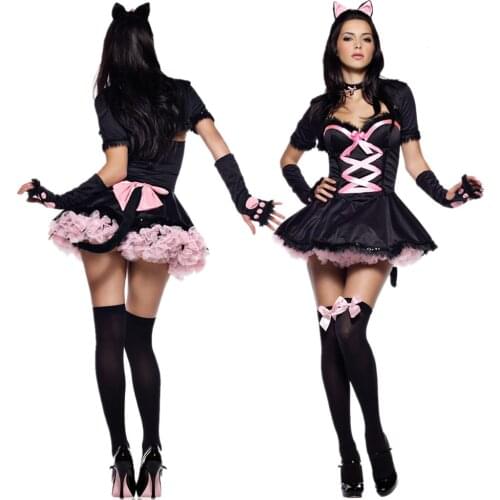 Sexy Women Anime Cute Cosplay Costume Dress Cat Ears Cloak Plush Gloves Tail Neckwear Girls Gifts