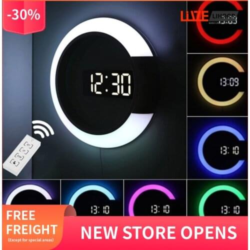 LED Luminous Wall Clock Thermometer Remote Control Colorful Clock Multifunctional Creative Home Thermometer Digital Alarm Clock