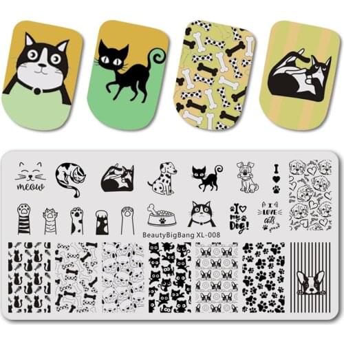 Beauty BigBang Stamping Nails Plates Lovely Cat Dog Image Stainless Steel Nail Stamp Templates Nail Art Mold BBB XL-008