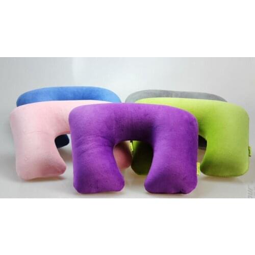 U shape portable inflatable travel pillow Comfortable Velvet Neck guard pillow folding Back cushion Tent Accessory