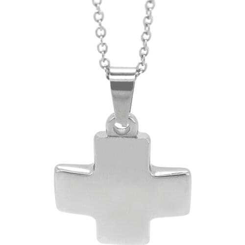 RINYIN Women Fashion Jewerly High Quality Polish T@CO Fat Cross Pendant Stainless Steel Necklace Links Chain 18"