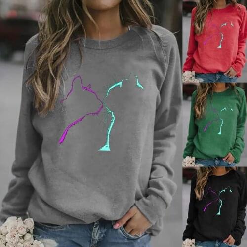 Spring and Autumn European and American New Style Womens Hot-Selling Cat Pattern Printing Round Neck Womens T-Shirt