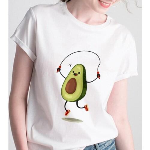 Cartoon Avocado Printed t shirt women 2019 New summer kawaii Short Sleeve t-shirt White Thin section Hipster Tshirt Tops clothes