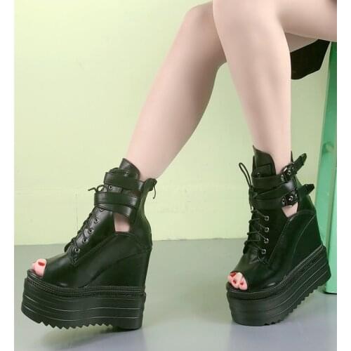 2021 new Korean within increase wedges thick-soled platform muffin womens shoes 13 cm super high heel hollow fish mouth sandals