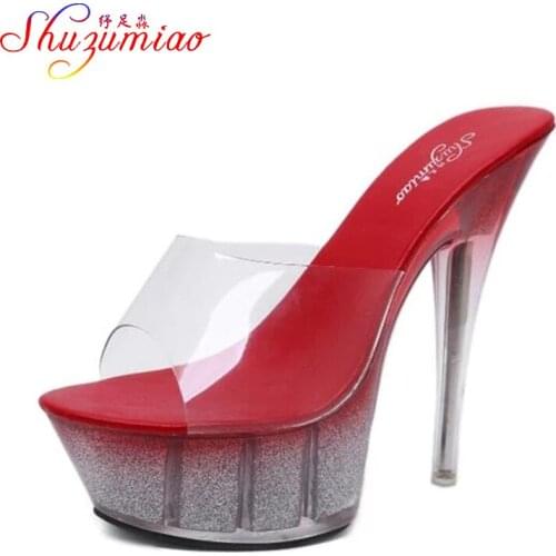 Shoes Women 2021 High Night Club Slippers Crystal Bottom Waterproof Wedding Shoes Steel Tube Dancing Shoes 3 Color Heel 14cm