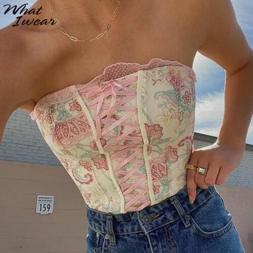 Whatiwear Pink Printing Women Sexy Off Shoulder Ruffles Basic Top 2021 New Hot Sale Summer Streetwear Strapless Elegant Bandeau