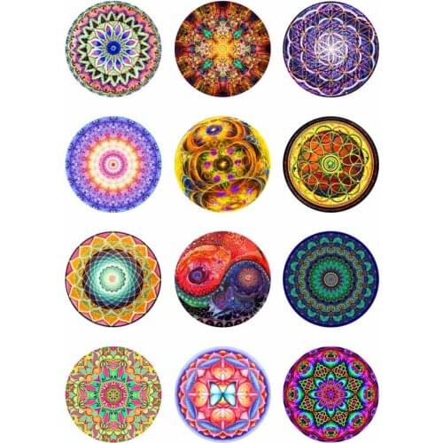 10mm 14mm 16mm 12mm 20mm 25mm 384 12pcs/lot Mandara Mix Round Glass Cabochons Jewelry Findings 18mm Snap Button Charm Bracelet