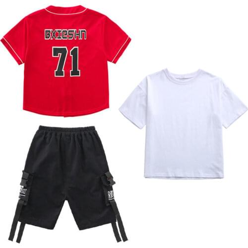 Kid Cool Hip Hop Clothing Cardigan T Shirt Baseball Shirt Jersey Top Summer Cargo Shorts for Girl Boy Dance Costume Clothes 3pcs