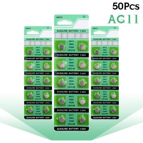 50pcs/lot 1.55V AG11 SG11 LR58 SR58 162 361 362 LR721 SR721 SR720 G11 Button Batteries For Watch Toys Remote Cell Coin Battery