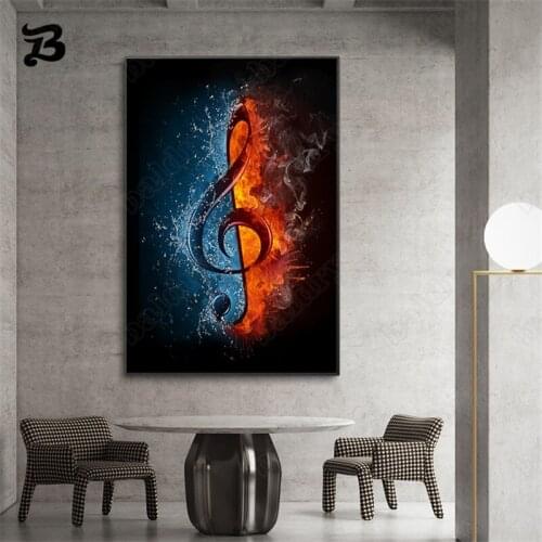 Canvas Painting Abstract Art Water and Fire Music Symbol Canvas Poster Print Modern Wall Art Picture for Living Room Home Decor