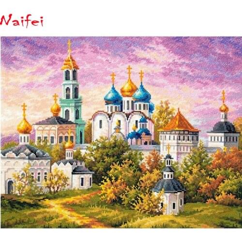 DIY 5D full drill Diamond Painting Cross Stitch Landscape Diamond Embroidery Church Resin Pasted Mosiac Cross Stitch kits decor