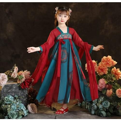 Big Children Skirt Hanfu Oriental Chinese Style Retro Hanfu Cosplay Kids Tang Suit Princess Traditional Chinese Child Girl Dress
