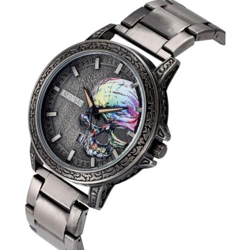 Retro Steel Skull Men Watch Top Brand Luxury Waterproof Big Cool Auto Date Quartz Watch Men Dress Clock Relogio Masculino