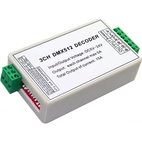 DC5V 12V 24V 3CH DMX512 decoder Constant Voltage DMX512 3P led Controller 3CH*5A 15A Output for LEDs