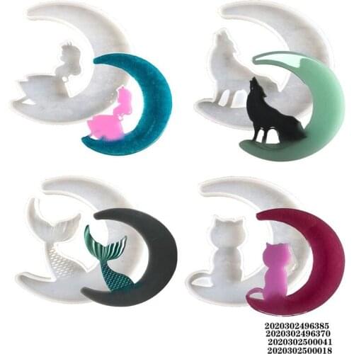 Cake mold decoration moon girl Mermaid wolf cat mirror Epoxy silicone mold soft pottery clay plaster handmade baking accessories