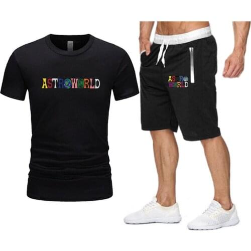 Funny Astroworld Brand Men T shirt+Beach Shorts Sets Summer Jogging Pants T-shirt Sportswear streetwear Harajuku Tops Tshirt