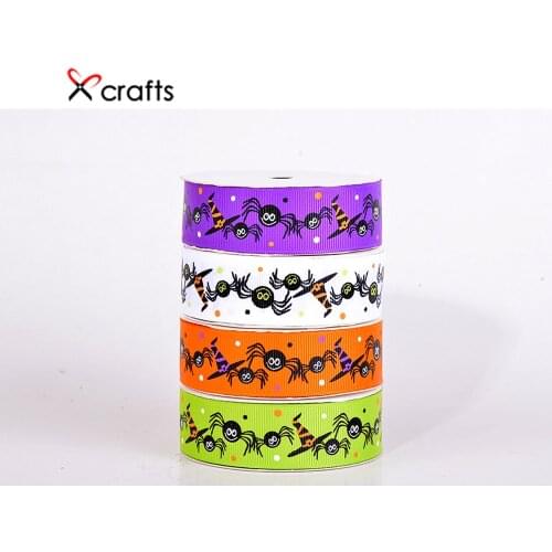 Grosgrain Ribbon 100% Polyester Halloween Printed Spider 25mmDIY Handmade Materials Gift Wrap Accessories BBXQ-013