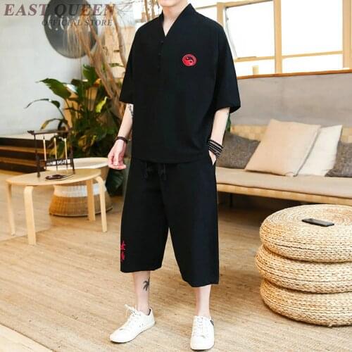 Traditional chinese clothing for men Two piece set top and pants casual loose clothing sets two piece set summer AA3864 Y A