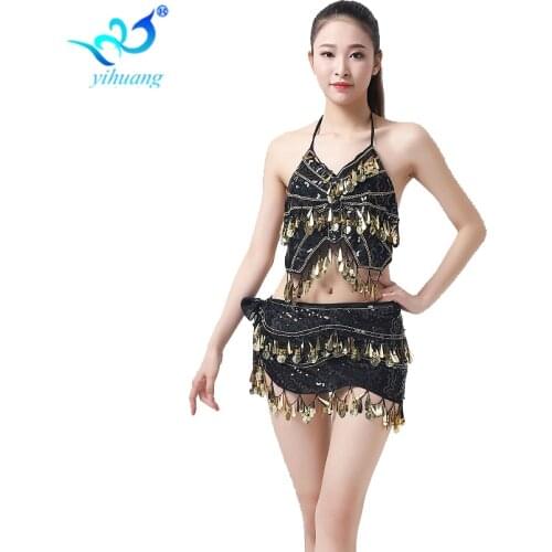 Belly Dancing Costume Party Sequins Coins Club Wear Outfits Stage Show Performance Carnival Halloween Bra+Hip Scarf