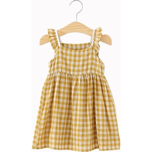 Summer Girls dress 100% cotton Toodler Girls Plaid Cotton Dress suit for1 to 5 years old Girls
