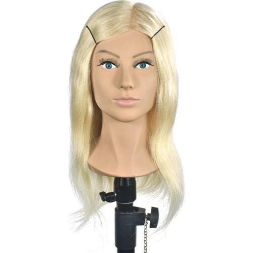 Blonde Human Hair Styling Cutting Practice Cosmetology Hair Mannequin Doll Head
