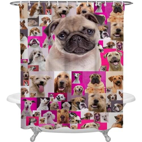Cute Animal Dog Square Lattice Shower Curtain Waterproof Polyester Fabric Shower Curtains Home Decoration Curtain with Hook