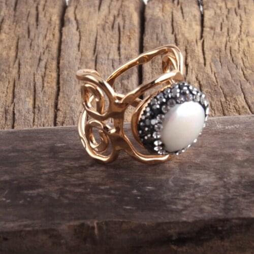 RH Fashion Metal Women Rings Crystal Pearl Adjustable Lady Ring