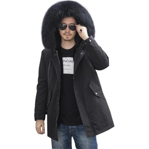 Hooded mens parka coat with natural real fur 2020 parka Mens Long Detachable Fur One-piece Fur Lining